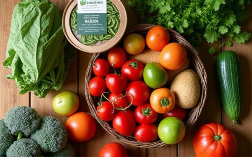 Fresh market produce with eco-friendly packaging